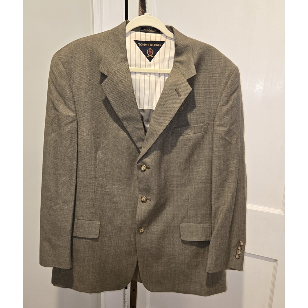 Tommy Hilfiger 3 Button Single Breasted Brown Tan  Wool Jacket 44 Reg‎